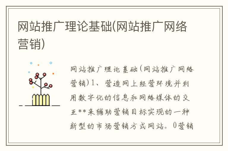 网站推广理论基础(网站推广网络营销)